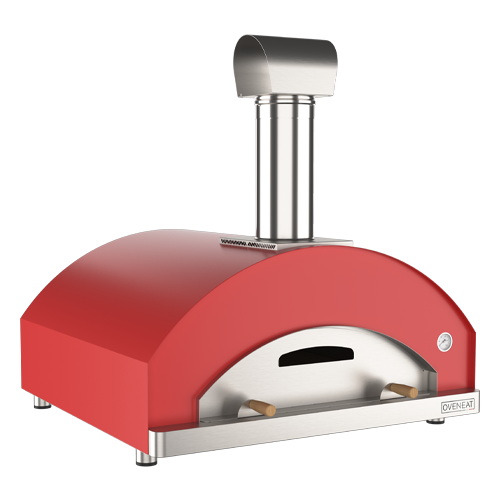 Forno a legna 5 Pizze con sportello in acciaio, di OVENEAT Rosso