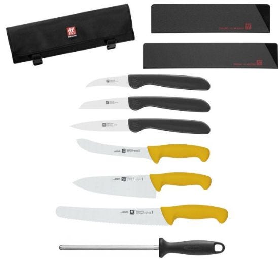 Zwilling knife set with sheaths and small bag, 10 pieces