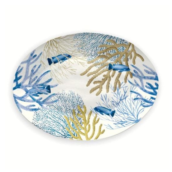 Large Oval Tray, Coral Line