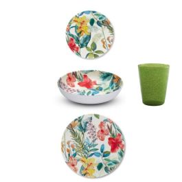 UP ware - Set di stoviglie da 16 pezzi, in melamina, motivo anguria, per esterni, piatti e ciotole, servizio per 4, colore: rosso