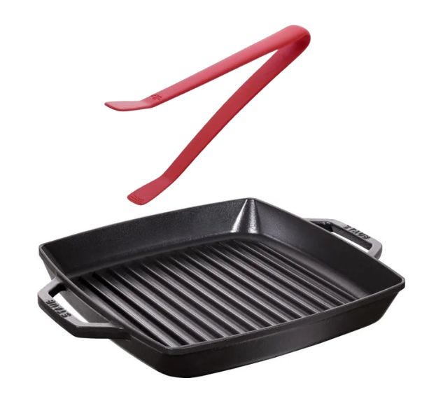 Kit per "Steak Night" - Griglia in ghisa Staub diam. 28cm con pinza